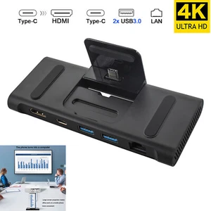 Adaptador de soporte para teléfono 5 en 1 tipo C, con puerto Ethernet, puerto USB 3.0, concentrador adaptador HDMI - Imagen 1 de 8