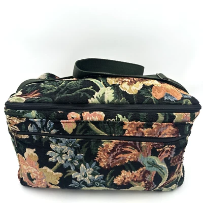 Vintage Showline Chicago Floral Tapestry Duffle Garment Vanity Bag Mirror USA - Image 1 of 4
