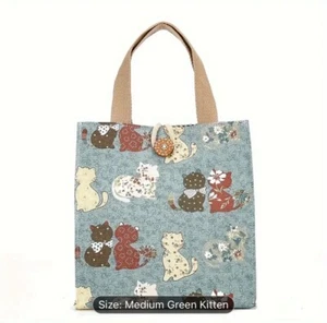 1Pc Portable Canvas Tote Bag Bento Bag Kitten Pattern Fashion Durable Thick  - Picture 1 of 4