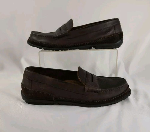 Scarpe mocassini da guida Timberland da uomo taglia 8 5 M in pelle marrone slip on penny