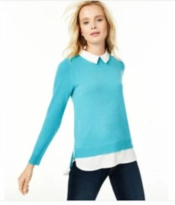 Charter Club Cashmere Embellished Layered-Look Sweater Blue S - Picture 1 of 2