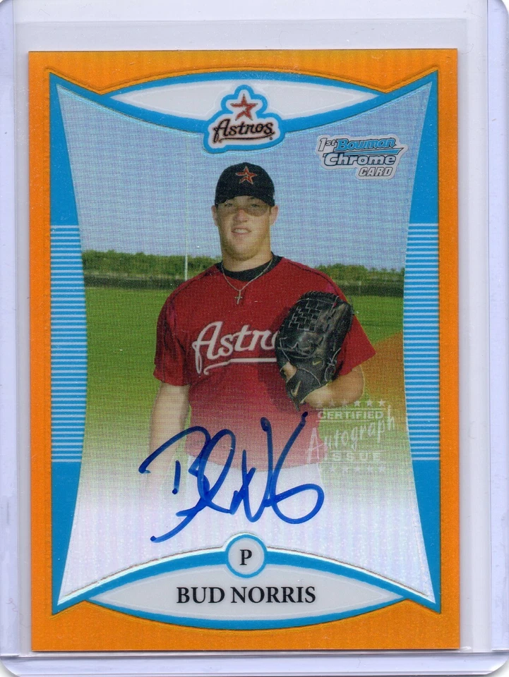 2008 Bowman Chrome Orange Refractor Bud Norris Autograph RC 20/25 Auto - Image 1 of 1