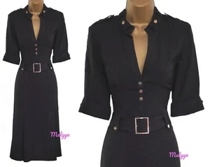 KAREN MILLEN ✩ CLASSIC BLACK BELTED MILITARY SHIRT STYLE WORK DRESS ✩ UK 12 - Picture 1 of 9