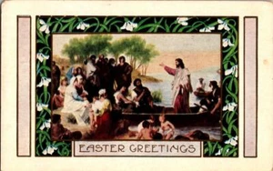 Easter Greetings Jesus Preaching From Boat On Sea of Galilee To Crowds Postcard - Picture 1 of 1