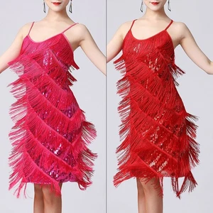 Vintage Stil Pailletten Ballsaal Tanz Kleid für Damen Samba Tango Latein - Picture 1 of 21