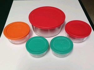 Pyrex Clear Glass Storage Containers #7200, 7202 & 7403 Set w/Lids - Lot of 5 - Picture 1 of 8