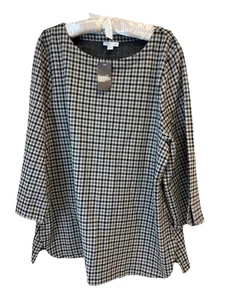 J. Jill Gray Plaid Ponte Pullover Top Size XL Rounded Hems 3/4 Sleeves NWT $69 - Picture 1 of 10