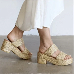 Beach by Matisse Womens Sz 8 Ocean Ave Tan Platform Sandals Slip On Raffia Y2K - Picture 1 of 6