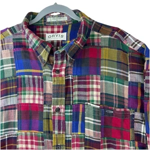 Orvis Madras Plaid Button Down Shirt Flannel Patchwork Multicolor Men’s Size XL - Picture 1 of 18