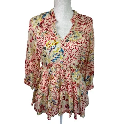 Женская многоярусная шелковая крестьянская блузка на пуговицах Sundance S б/у в отличном состоянии - Изображение 1 из 4