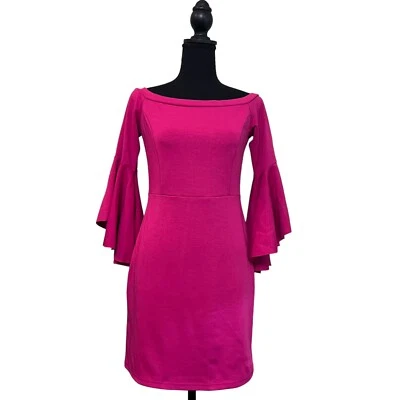 She + Sky Sheath Long Bell Sleeve Medium Fuchsia Business Special Occasion Dress - Image 1 of 4