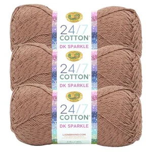 (3 Pack) Lion Brand Yarn 769-300AB 24/7 Cotton DK Sparkle Yarn, Truffle - Picture 1 of 3