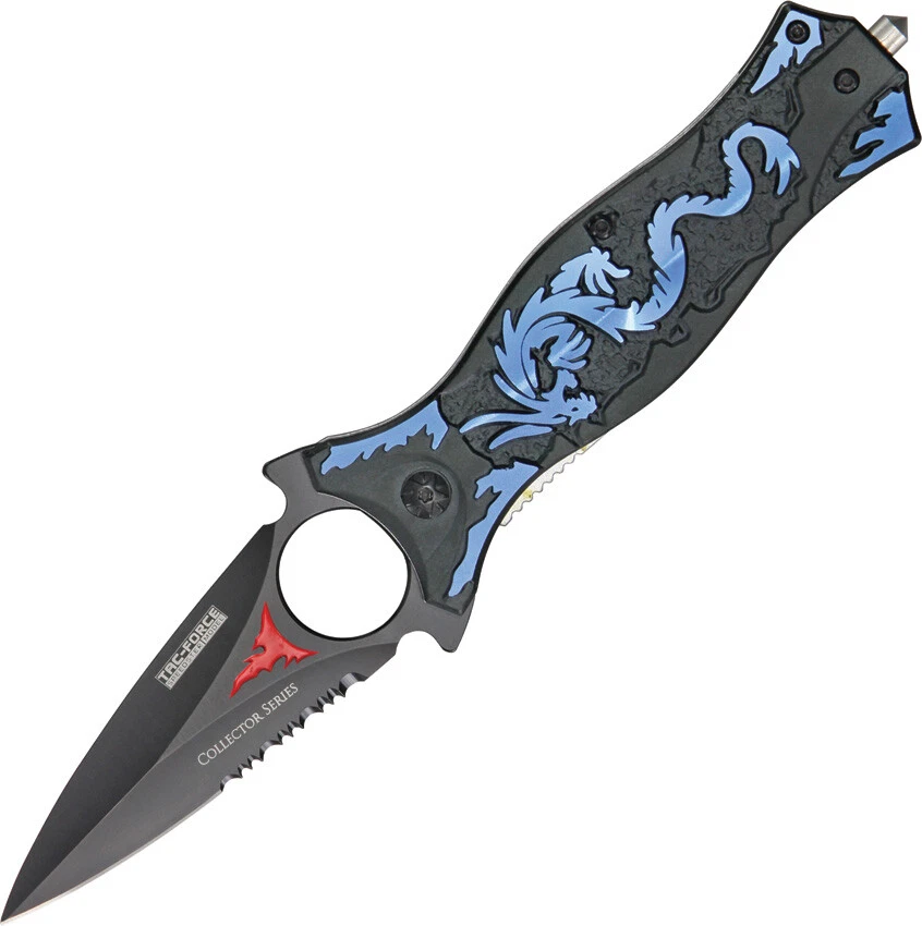 Tac Force Dragon Linerlock A/O Black & Blue Handle Stainless Folding Knife 707BL - Image 1 of 1