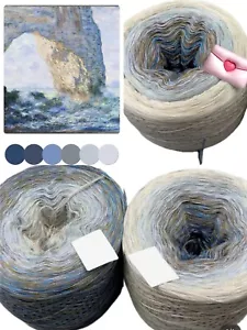 480g Metalic Linen Cotton Tencel Sultan Ombre Cake Yarn Sapphire Blue Grey 2400m - Picture 1 of 13