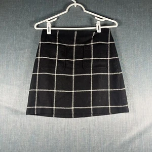 Madewell Mini Skirt Women's 00 Black Grid Print Lined Wool Blend Pockets Zipper - Picture 1 of 11