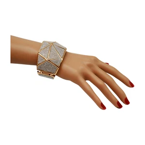 Pulsera ancha de metal dorado para mujer plateada brillante brillo retro años 80 aspecto elegante - Imagen 1 de 22