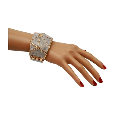 Damen Gold Metall Breit Armband Silber Funkelnde Glitter Retro 80's Modisch Look - Bild 1 von 4