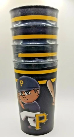 NLB Pittsburgh Pirates Baseball 4 Pack Drink Tumblers Black & Gold Pitch & Bat Cover