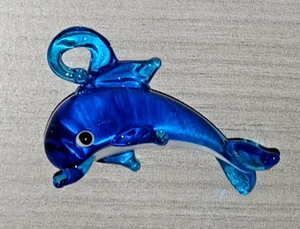 Glass Blown Dolphin Pendant For Jewelry Making Lt. Blue W/ White Belly Aquatic - Picture 1 of 5