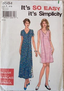 SIMPLICITY 8584 Vtg 90s DRESS pullover Fashion Pattern UNCUT 8 10 12 14 16 18 - Picture 1 of 8