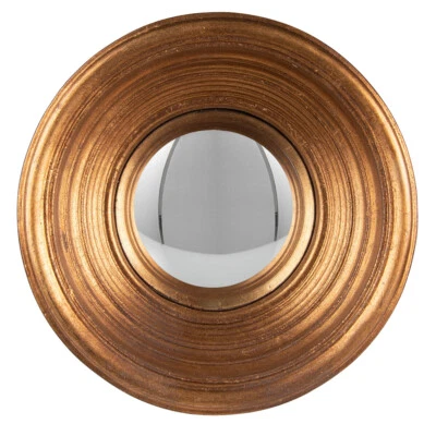 Convex Fisheye Porthole Mirror Round Gold Distressed Wood Wooden Retro 19cm - Image 1 of 2