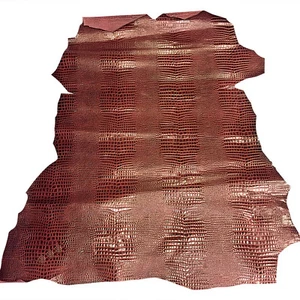 Brown Red Genuine Calfskin Leather Hide Snakeskin Emboss Craft Upholstery Fabric - Picture 1 of 8