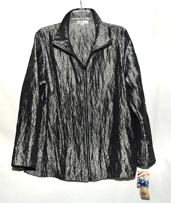 Cactus Brand Gray Crinkle Fabric Womens Rhinestone Zip Jacket Size L USA NWT - Image 1 of 4
