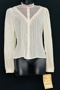 Vintage 1970s white Gunne Sax blouse, NWT Victorian lace deadstock shirt top S M - Picture 1 of 6