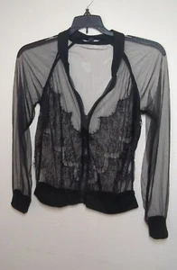Haute Black Sheer Mesh Floral Bomber Jacket Embroidered Women Lg Romantic Goth - Picture 1 of 11