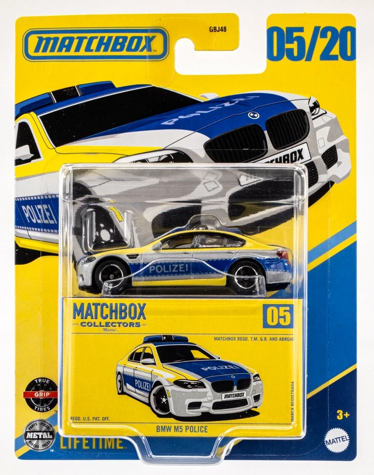 2025 Matchbox Collectors #05 BMW M5 Police GREY | BLUE | YELLOW | POLIZEI | FSC - Image 1 of 1