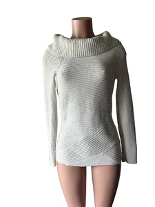 White House Black Market Cream Ivory Sequins Sparkly CowlNeck Rib Knit Sweater S - Picture 1 of 10
