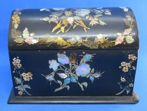 . Papier mache mother of pearl 19th century antique chest letter stationary box - Picture 1 of 17