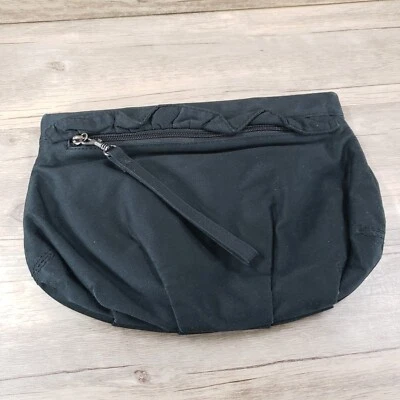 Gap Clutch Wristlet Black Cotton Bag Purse Ruffle Zip Pockets Snap Close 11"x8" - Image 1 of 4