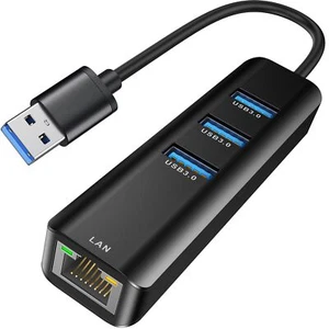 USB to Ethernet Adapter ABLEWE 3 Ports USB 3.0 Hub with RJ45 1Gbps Giga - Photo 1 sur 1