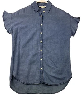 Madewell Womens Chambray Short Sleeve Button-Down Shirt Ruffle Sleeves Small - Picture 1 of 6