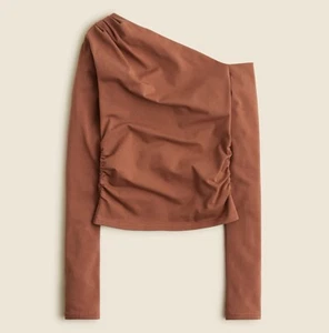 J.Crew Asymmetrical off-the-shoulder top in stretch cotton blend 2X 3X Brown New - Picture 1 of 4