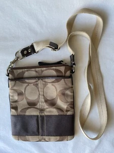 Coach Monogram Swing Pack Shoulder Bag Brown Beige Crossbody Purse - Picture 1 of 4