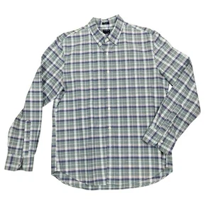 Camisa de franela J Crew para hombre grande verde y azul flexible Oxford azul a cuadros preppy - Imagen 1 de 8