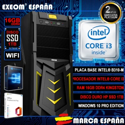 Ordenador Gaming Pc Sobremesa Intel i3 16GB DDR4 SSD HP 1TB WIFI Windows 10 - Imagen 1 de 4