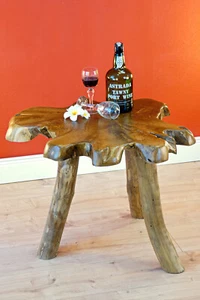 Root Wood Teak Wood Side Table Tree Slice Round Coffee Table 50cm - Picture 1 of 9