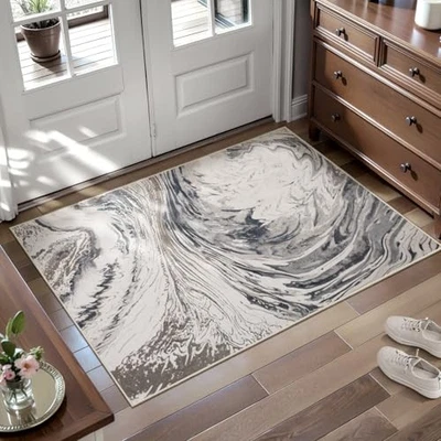  Alfombra abstracta moderna 2x3 lavable pequeñas alfombras suaves de entrada, marrón no  Foto 1 de 4