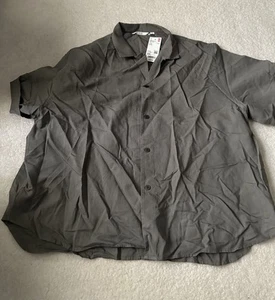 Uniqlo women’s XXL olive linen blend open collar short sleeve shirt NWT - Picture 1 of 6