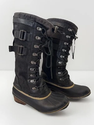 Sorel Womens Conquest Carly II Black Leather Waterproof Boots Size 8 NL2273-011 - Image 1 of 4