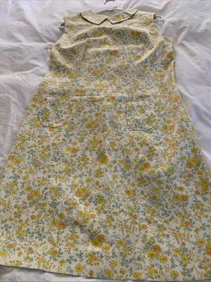 Cos Cob 1960s Vintage  Peter Pan Collar Sleeveless Dress Yellow Floral Print - Image 1 of 4