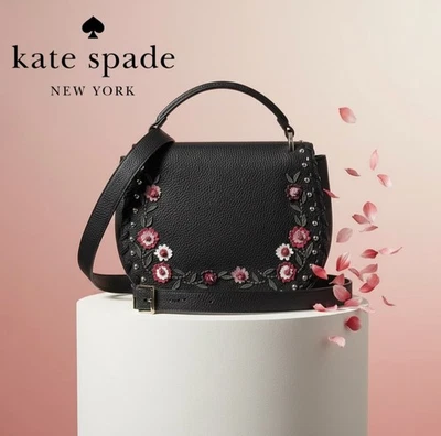 KATE SPADE Black Leather Boho Floral Madison Daniels Drive Tressa Crossbody Bag - Image 1 of 4