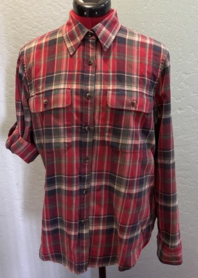 LRL Lauren Ralph Lauren Fleece Shirt Womens  Large Plaid Button Up Roll Tab - Image 1 of 4