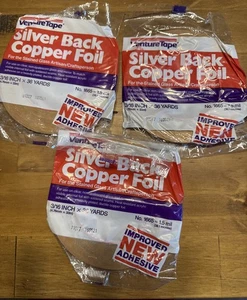 3 Roll Lot Of Venture Tape Silver Back Copper Foil 3/16" X 36 Yards - 1.5 Mil - Picture 1 of 5