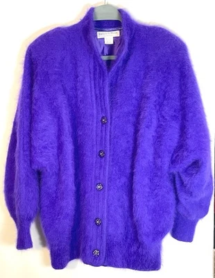 EXCLUSIVELY Misook Jacket WomenS M L Cardigan 80% Angora Purple International - Image 1 of 4
