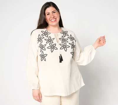 Top de mujer Dennis Basso talla S túnica cambray con ojales blanco A6444404 Foto 1 de 4