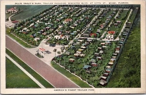 1938 MIAMI, Florida Postcard "OLLIE TROUT'S PARK, Trailer Paradise" Kropp Linen - Picture 1 of 2